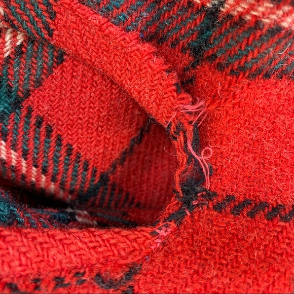 Vintage Tartan Plaid Red Wool Poncho - Picture 2 of 6